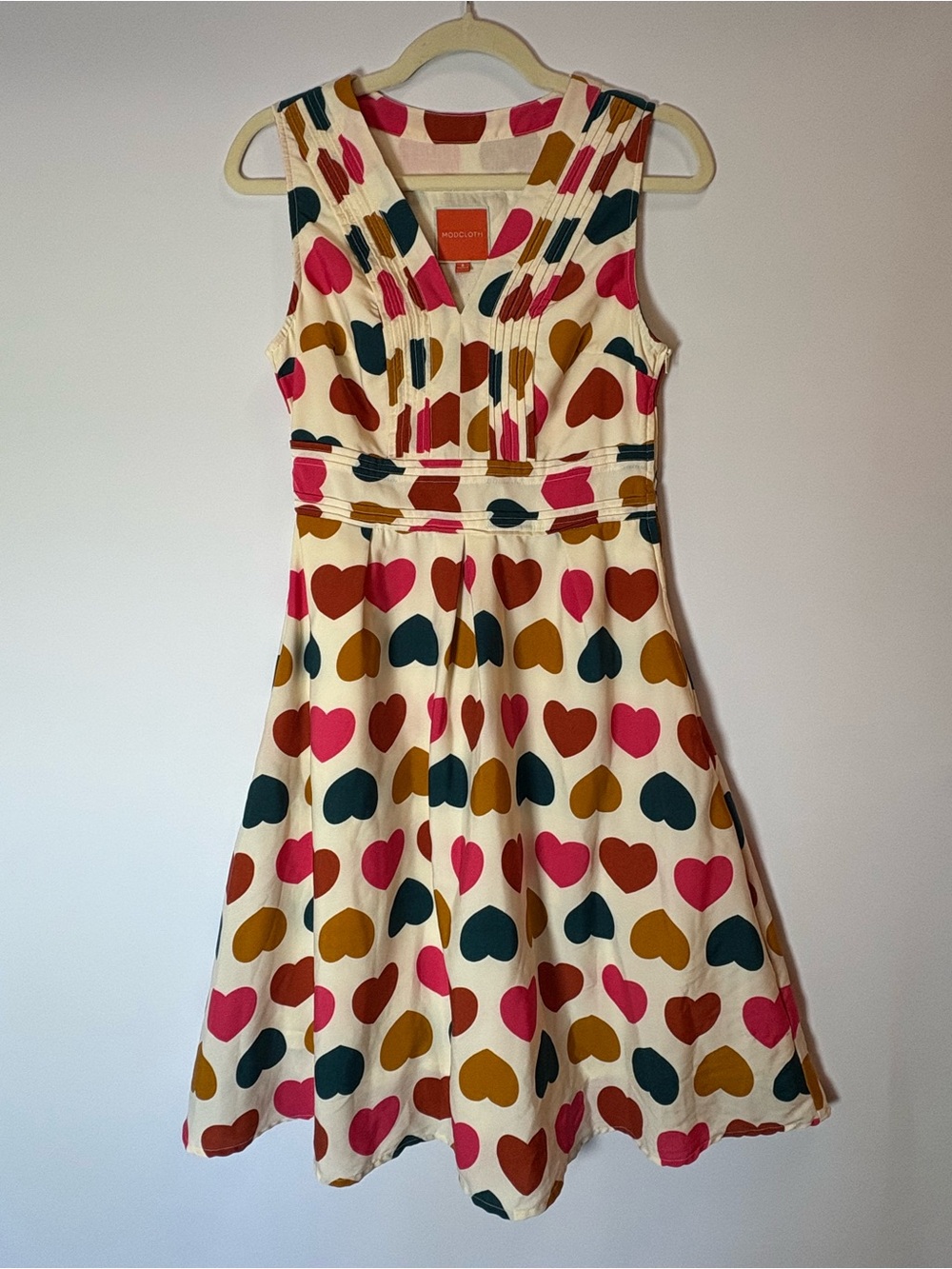 ModCloth Cream Heart-Print Girls' Dress - Pink, Mustard, Teal